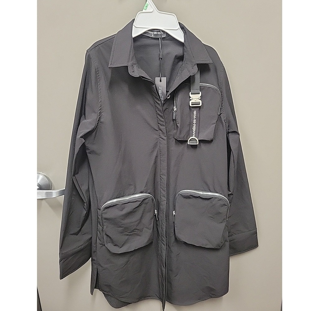 Maniere De Voir Womens Utility Shirt Jacket Black Tactical Cargo Buckle Size 8